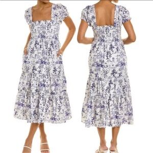 Anthropologie Daphne Toile Blue and White Nap Dress
